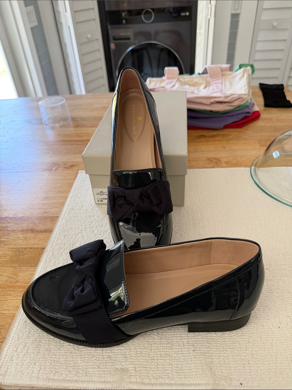 Bandolino Blue  Patent Loafers with Fabric Bow